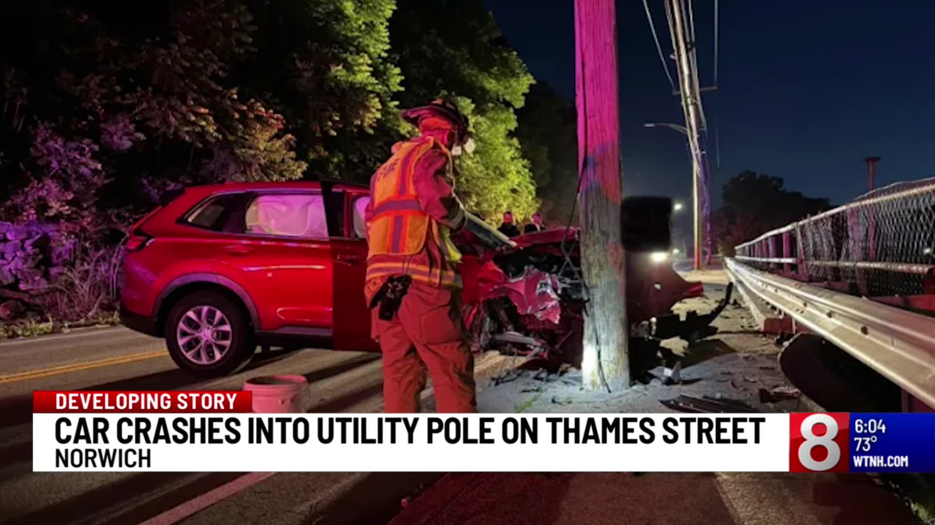 Car crashes into utility pole in Norwich – WTNH.com